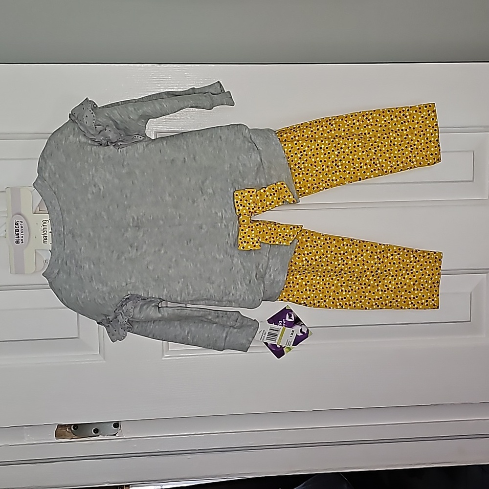 Blueberi Blvd Gray and Yellow Outfit Kid's Top Size 4T Pants Size 5 - Picture 8 of 13